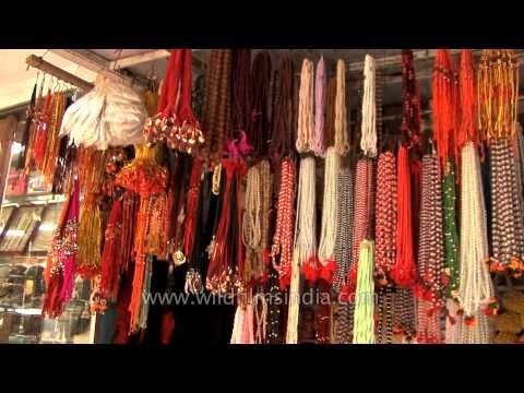 Colourful sarees and bangles for sale at local market of Varanasi