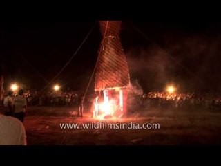 Effigy of Ravan burns indicating victory of good over evil