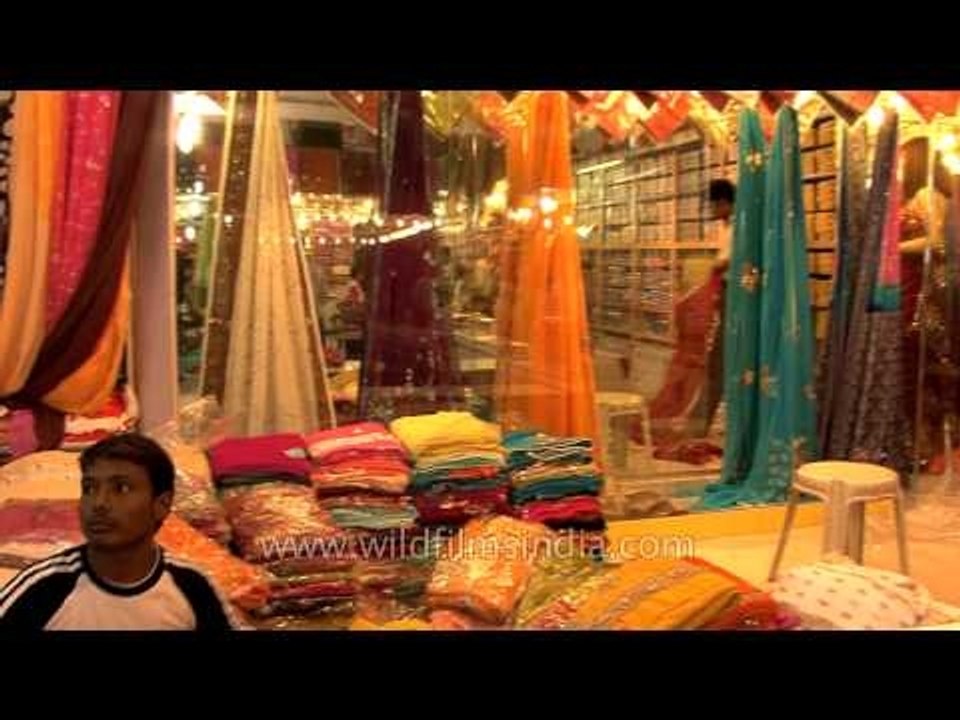 Bright and colourful sarees for sale at a shop in Varanasi
