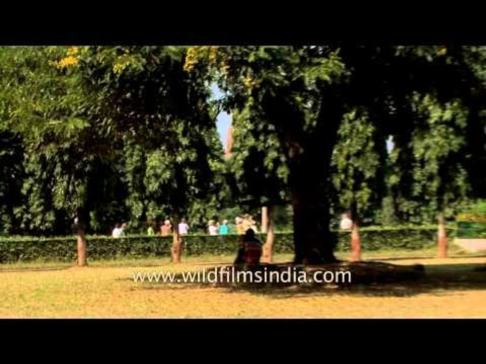 Tourists sight seeing at Sarnath temple