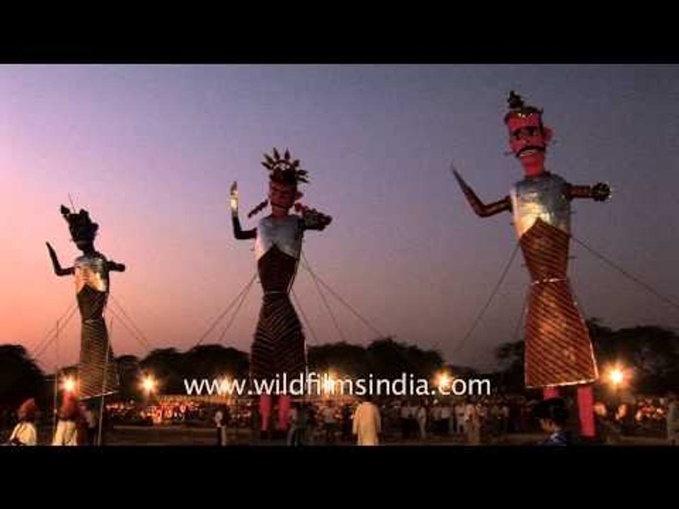 Burning effigies of Ravan, Meghnad and Kumbhakarna