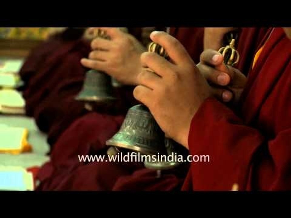 Buddhist monks offer prayer at Padmasambhava sh...