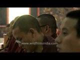 Monks gather for prayer at Mindrolling Monastery of Clement Town