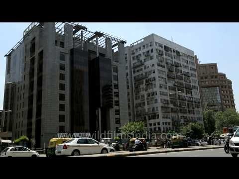 Connaught Place establishing shot of New Delhi office buildings
