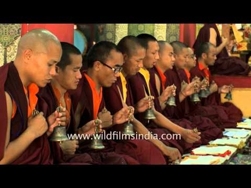 Monks of Mindrolling monastery praying for peace