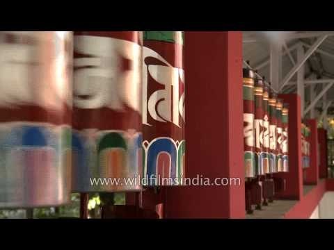 Spinning prayer wheels at Mantra taming stupa in Dehradun