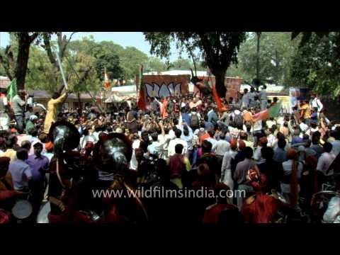 BJP supporters celebrate the party's victory in recently held Lok Sabha elections
