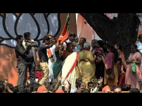 BJP supporters celebrate the party's landmark victory