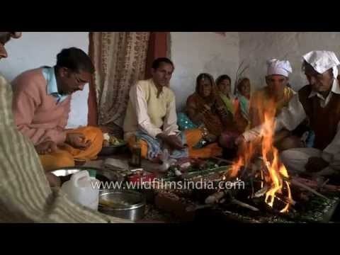 Priest performing 'havan' - ritual of Kumaoni wedding