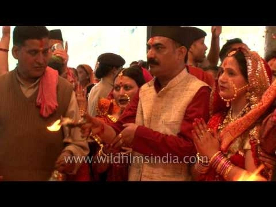 Devotees gathered around havan kund for puja