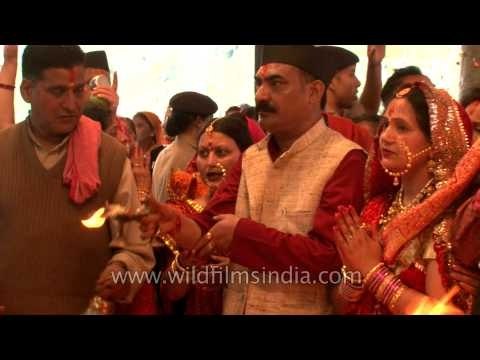 Devotees gathered around havan kund for puja