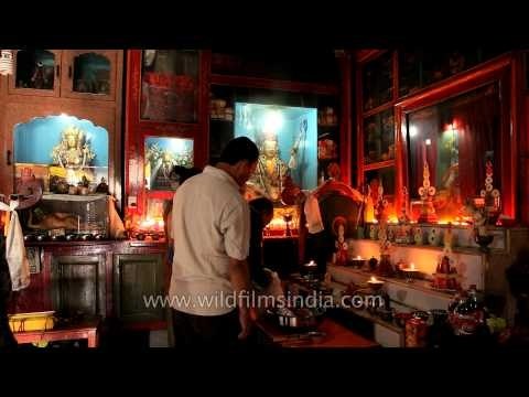 Devotees praying at Tibetan Buddhist Monastery in Delhi