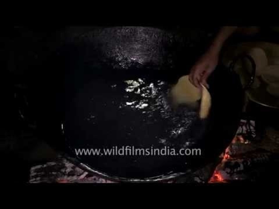 Puri being deep fried in India