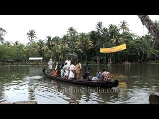 Crossing the backwaters on a barge in Kerala