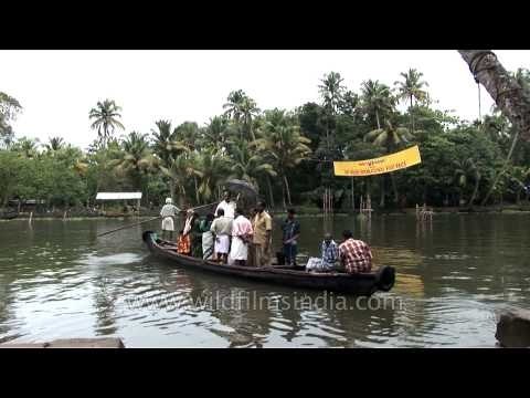 Crossing the backwaters on a barge in Kerala