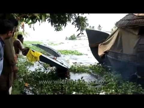Dragging the Chundan Vallam in the backwaters of Kerala