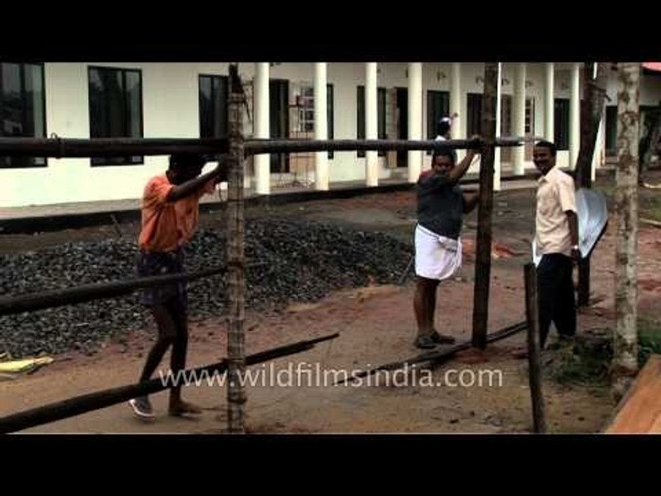 Keralites constructing temporary stadium at Alleppey