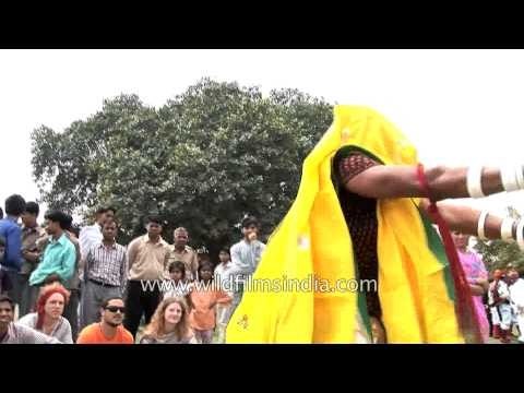 An old woman performing a Rajasthani folk dance