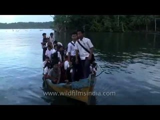 Going to school in Nicobar Islands: students boat in