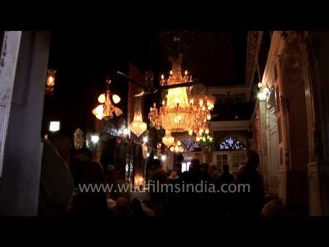 Devotees offering prayer at Makhdoom Sahib shrine, Srinagar