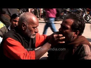 Roadside dentist chats with patient during checkup