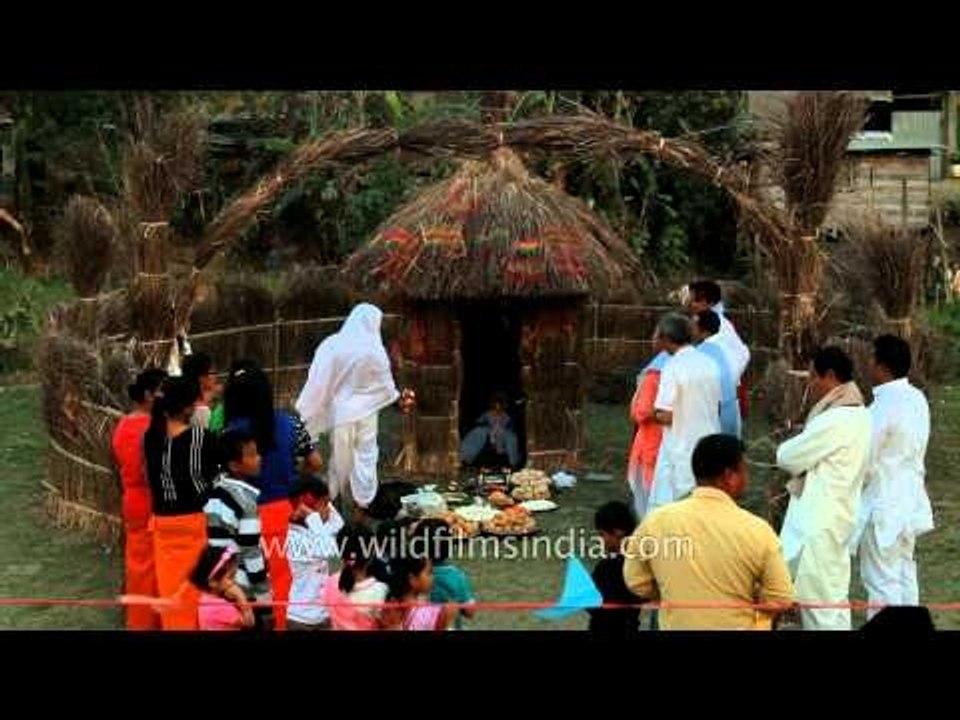 Prayers being offered at traditional make-shift hut in Manipur