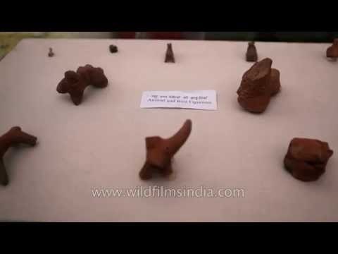 Animal and bird figurines on display at Purana Qila