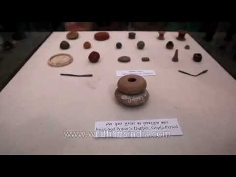 Old inscribed potteries being displayed at Purana Qila