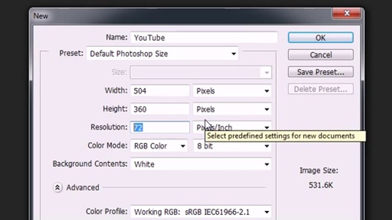 photoshop how to create new document