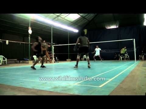 Spirited Manipuri lads taking part in badminton tournament