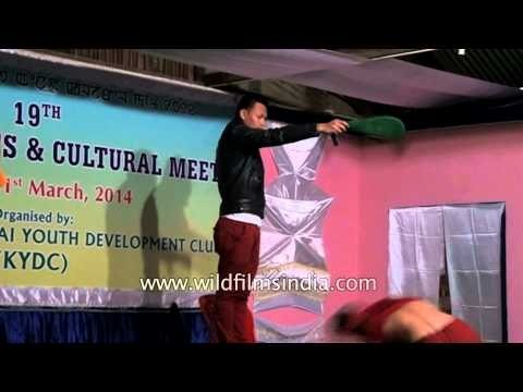 Manipuri lad showing stunts of martial arts
