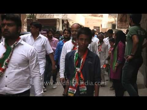 Supporters of Congress MP Ajay Maken hold rally at Gautamnagar, Delhi