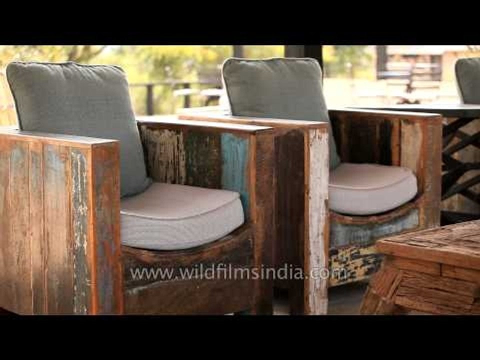 Wooden living room interior at Denwa Backwater Escape lodge