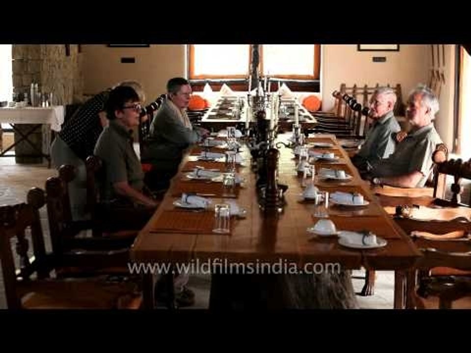 Lavish dining table and spread at Kanha Earth Lodge, Madhya Pradesh