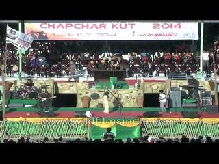 Sangtei Khuptong cheers up the audience at Chapchar Kut