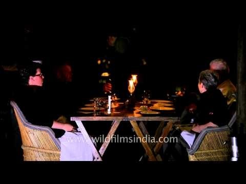 Outdoor dinner by candle and latern light in Kanha Lodge