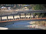 View of the cantilever bridge near Punakha Dzong, Bhutan