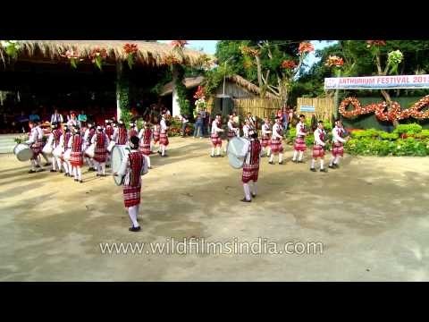 Mizoram Pipe band in full traditional gear at Anthurium Festival