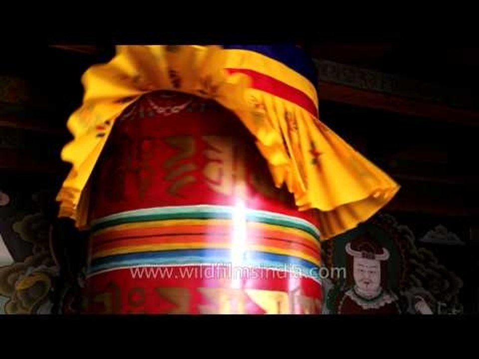 Large prayer wheel inside the Punakha Dzong, Bhutan