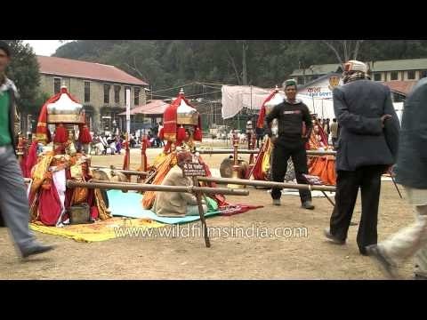 Decorated palanquin of deities line up at Paddal ground, Mandi