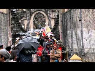 Shivratri procession passing over the Victoria bridge in Mandi