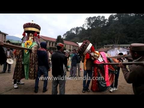 Decorated deities at paddal grounds during Mahashivratri Mandi