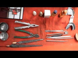 Surgery tools of roadside dentist in New Delhi, India