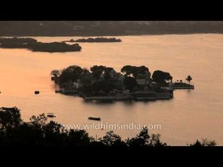 Floating Taj lake palace at sunset : Udaipur, Rajasthan