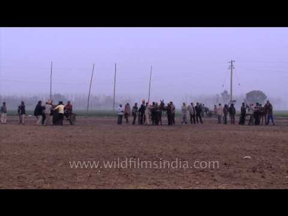 Indian villagers compete in a horse cart race: Kila Raipur