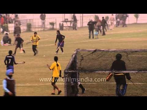 Players striking the ball at Hockey match - Kila Raipur, Ludhiana