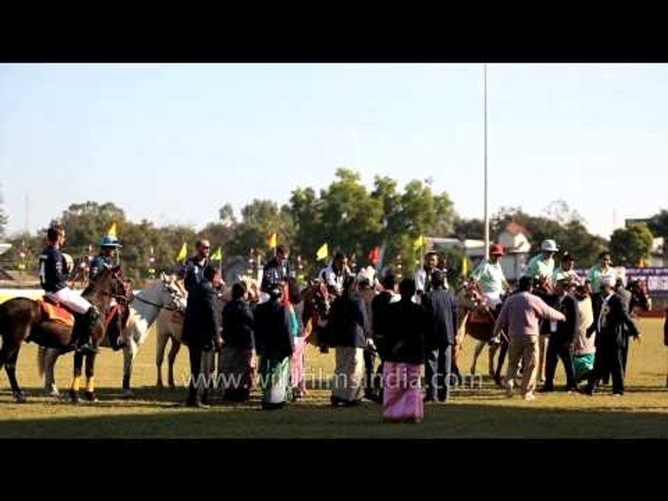 Players shake hands before the game - at the 7th Manipur Polo tournament