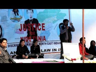 JT Tagam speaking on the protest site at Jantar Mantar
