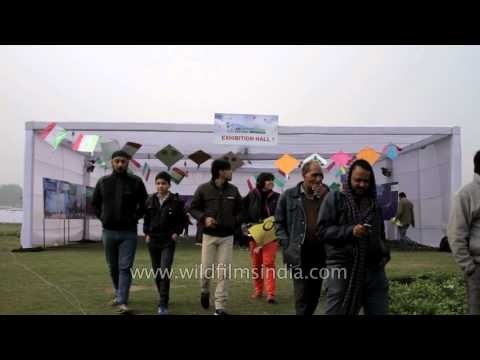 Displaying unique kites at International delhi kite festival