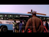 Devotees boarding bus to reach Gangasagar